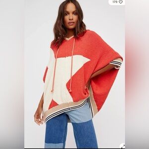 Free People I Know Places Star Hoodie Sweater Womens M/L Red Pullover Oversized